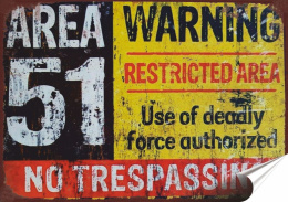 Strefa 51 Plakat folia Samoprzylepna Plakietka(motyw metalowego szyldu)#20098