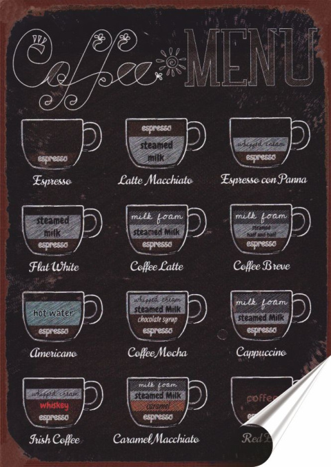 Kawa Plakat folia Samoprzylepna Plakietka(motyw metalowego szyldu)#20118