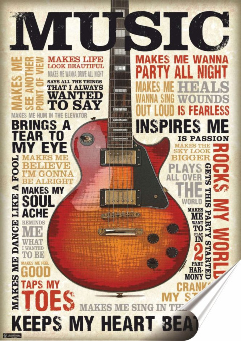 Gitara Plakat folia Samoprzylepna Plakietka(motyw metalowego szyldu)#20229