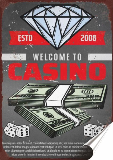 Casyno Plakat folia Samoprzylepna Plakietka(motyw metalowego szyldu)#20262