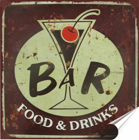 Drink Bar Plakat folia Samoprzylepna Plakietka(motyw metalowego szyldu)#20323