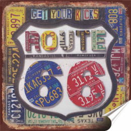 Route 66 Plakat folia Samoprzylepna Plakietka(motyw metalowego szyldu)#20324