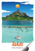 Tahiti Plakat folia Samoprzylepna Plakietka(motyw metalowego szyldu)#20448