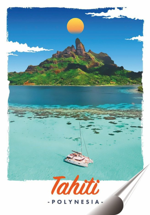 Tahiti Plakat folia Samoprzylepna Plakietka(motyw metalowego szyldu)#20448
