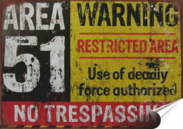 strefa 51 Plakat folia Samoprzylepna Plakietka(motyw metalowego szyldu)#20505