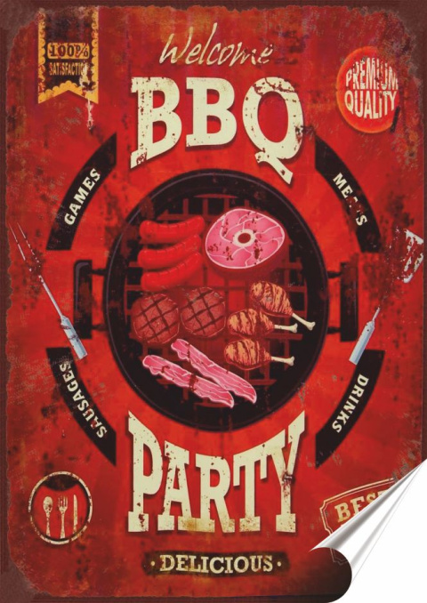 Grill Plakat folia Samoprzylepna Plakietka(motyw metalowego szyldu)#20513