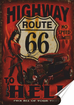 Route 66 Plakat folia Samoprzylepna Plakietka(motyw metalowego szyldu)#20525
