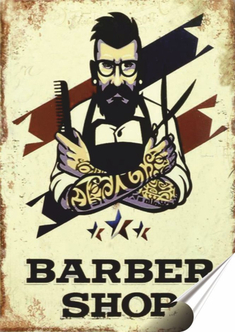 Barbershop Plakat folia Samoprzylepna Plakietka(motyw metalowego szyldu)#20537