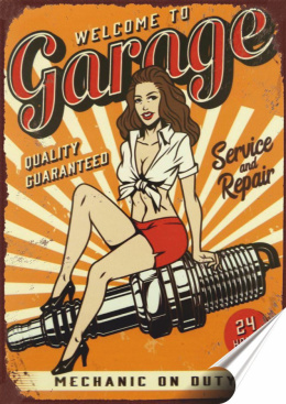 Garaż Plakat folia Samoprzylepna Plakietka(motyw metalowego szyldu)#20565