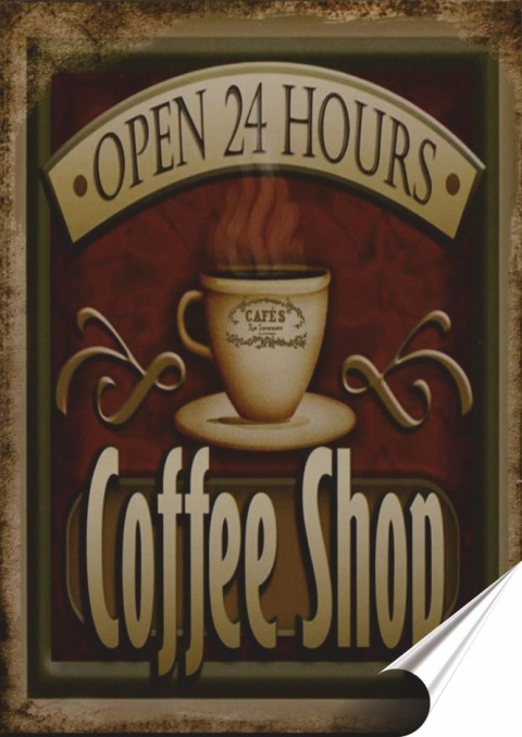 Kawa Plakat folia Samoprzylepna Plakietka(motyw metalowego szyldu)#20575
