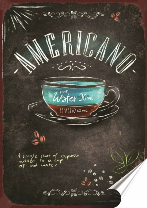 Kawa Plakat folia Samoprzylepna Plakietka(motyw metalowego szyldu)#20590