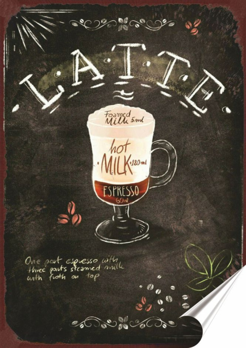 Kawa Plakat folia Samoprzylepna Plakietka(motyw metalowego szyldu)#20593