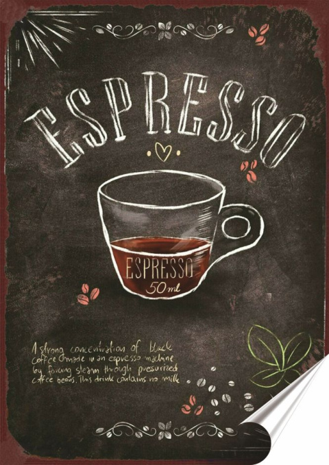 Kawa Plakat folia Samoprzylepna Plakietka(motyw metalowego szyldu)#20594