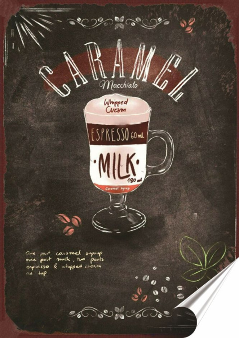 Kawa Plakat folia Samoprzylepna Plakietka(motyw metalowego szyldu)#20603