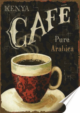 Kawa Plakat folia Samoprzylepna Plakietka(motyw metalowego szyldu)#20610