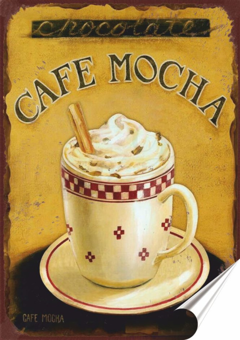 Kawa Plakat folia Samoprzylepna Plakietka(motyw metalowego szyldu)#20623