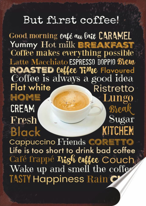 Kawa Plakat folia Samoprzylepna Plakietka(motyw metalowego szyldu)#21202